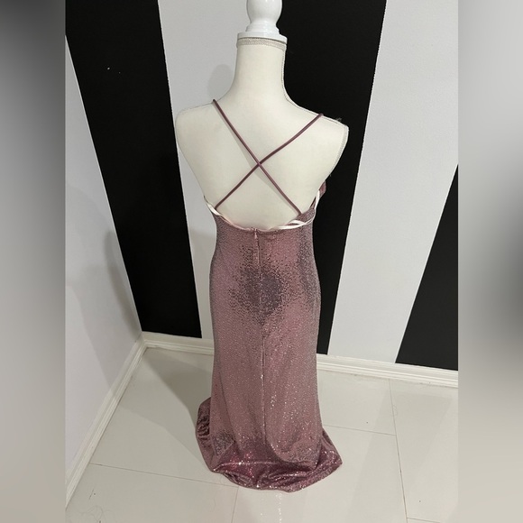 Adam Pink Sequin Maxi Gown Spaghetti Strap Prom - Picture 9 of 13